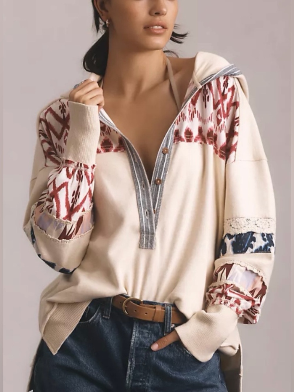 NEW Anthropologie Pilcro Women’s Crafted Button-Front Hoodie Oversized Size XXS